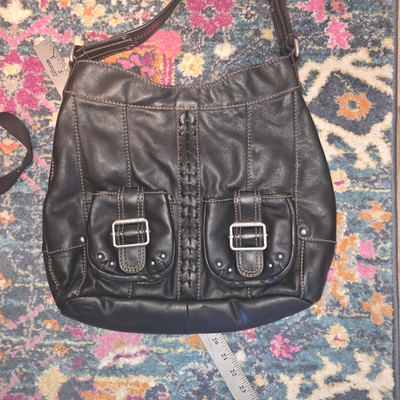 Tignanello Handbags - Tignanello Black Leather Bag with Buckle Details